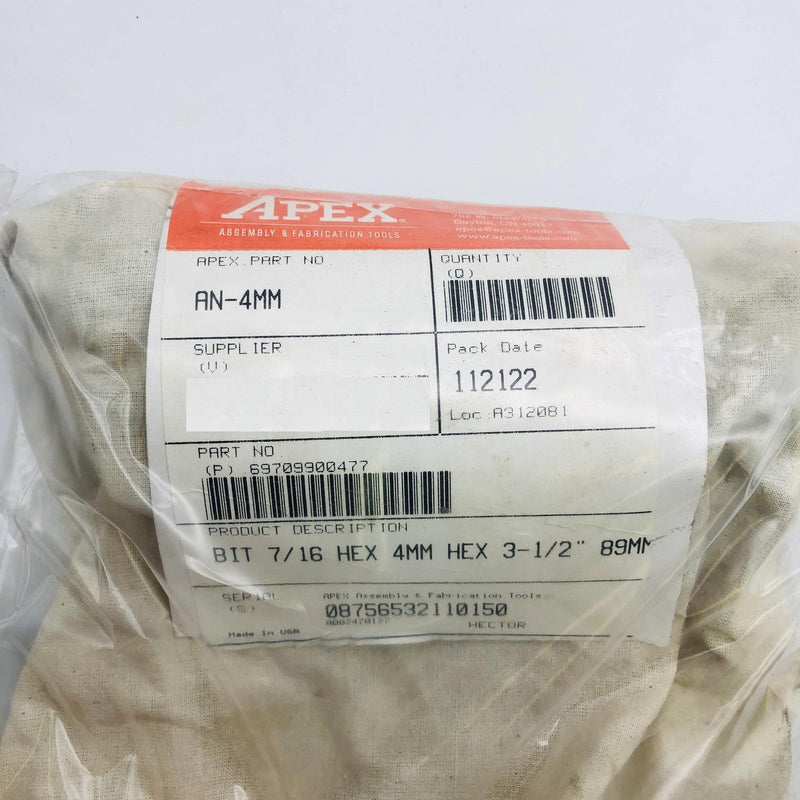 5pk Apex AN-4MM Socket Head Hex Power Drive Bit 7/16in Shank 4MM Metric 2