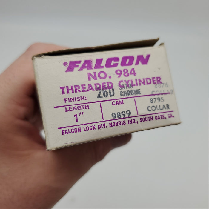 Falcon Mortise Cylinder 1" Length Satin Chrome #984 E Keyway 5 Pin 8876 Collar 3