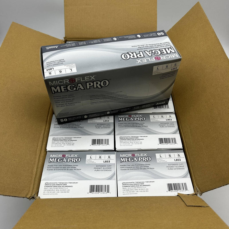 Microflex MegaPro L853 Disposable Glove Large PF Latex Blue 15mil 12in 500/Case 10