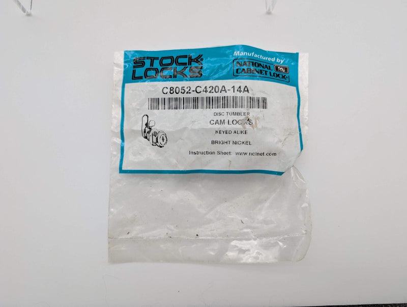 National C8052 Cam Lock 5/8" L 3/4" D Bright Nickel Keyed Alike Overlay / Flush 4