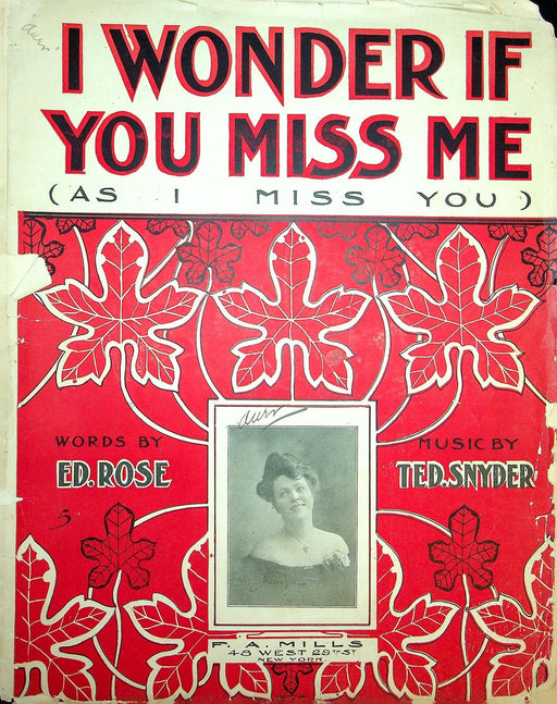 1904 I Wonder If You Miss Me Vintage Sheet Music Large Ted Synder Ed Rose 1