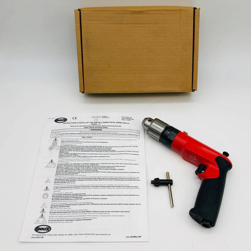 Sioux SDR10P25R4RR Pistol Grip Drill Air 1HP Rapid Reverse 2500RPM 1/2 Chuck 1
