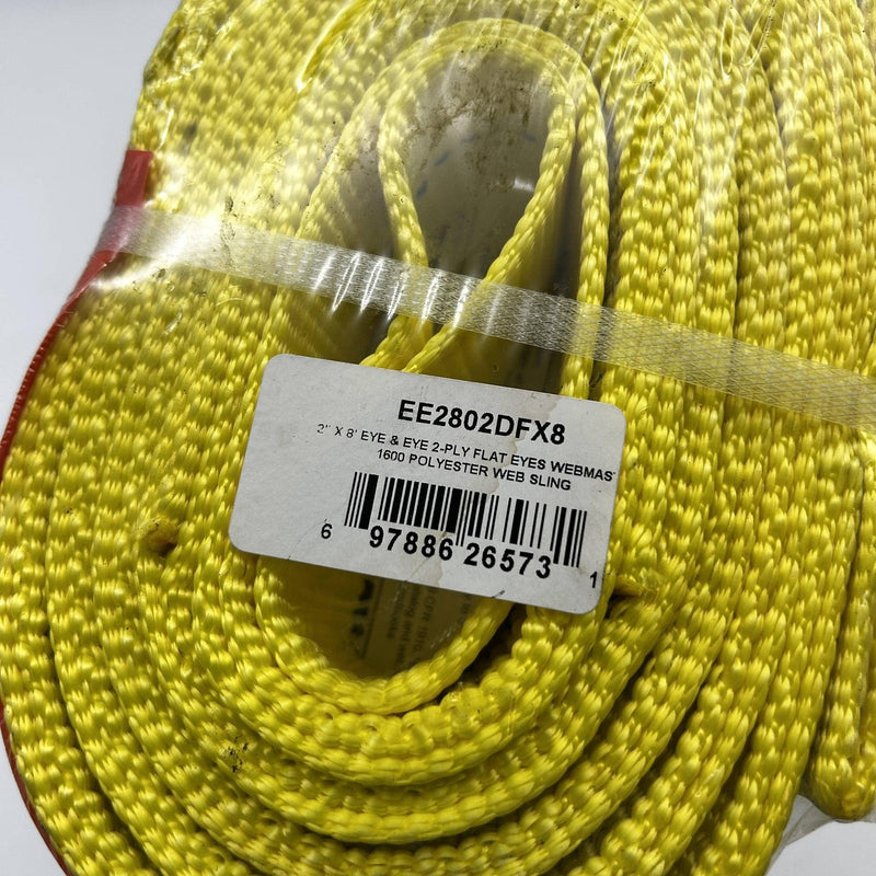 2pk Lift-All EE2802DFX8 Web Sling 2"x8' E/E 2-Ply Flat Webmaster 1600 Polyester