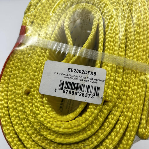 2pk Lift-All EE2802DFX8 Web Sling 2"x8' E/E 2-Ply Flat Webmaster 1600 Polyester 2