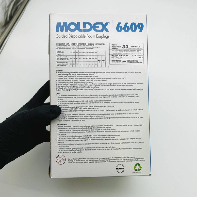 Moldex 6609 Earplugs Camo Hearing Protection NRR 33 DB Corded Dispos Foam 100pr 4