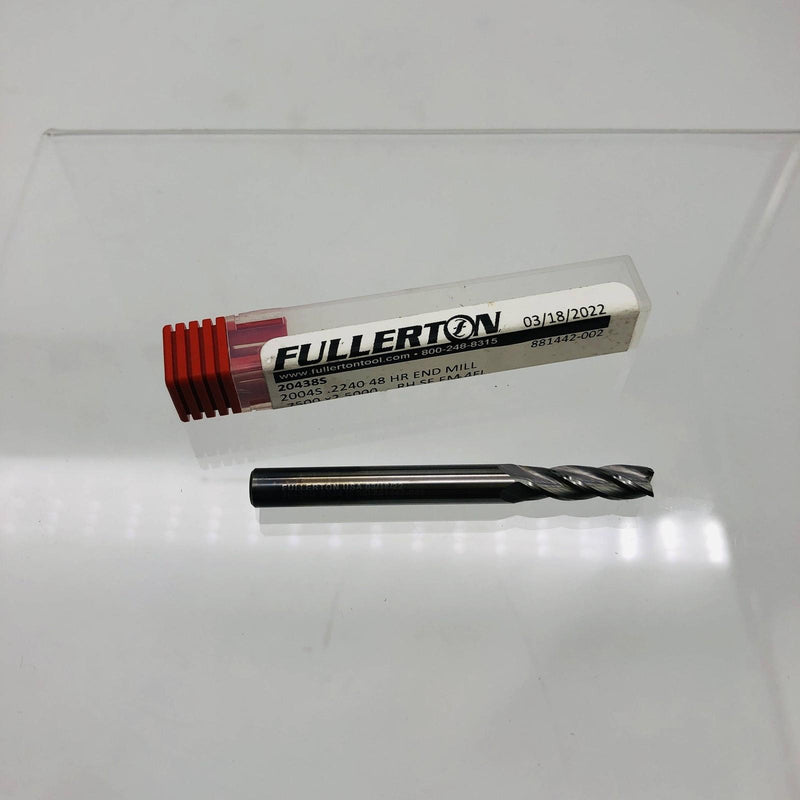 Fullerton 20438S End Mill .2240D X .75LOC X 2.5OAL 48 HR 4 Flutes RH SE EM 11