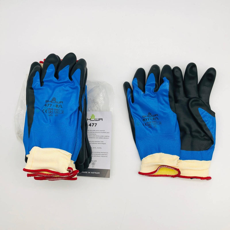 Showa 477 Work Glove Size 8/Large Insulated Dual Foam Nitrile Coated 6 Pairs 10