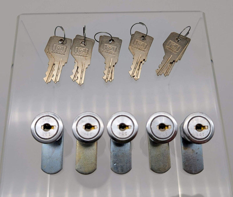 5x National Cam Locks 3/4" Length 5/8" Diam 1-1/4" L Straight Cam Keyed Alike 1