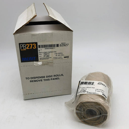 Merit 62927 Disc Rolls 5" Anti Load Paper PSA PB273 P180 Grit 4 Rolls/400 Discs 1