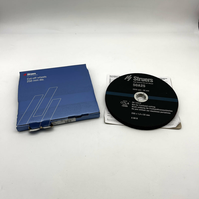 Struers 40009108 Cut-Off Wheel 10" Diam 50A25 25mm x 1.5mm AO Resin Bond 10pk