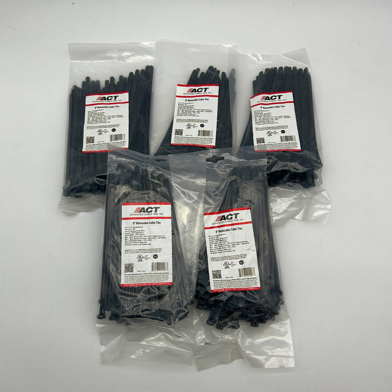ACT AL-08-50-RL-0-C Cable Ties Releasable Black 8inch 50lb 500pk (.08/pc)