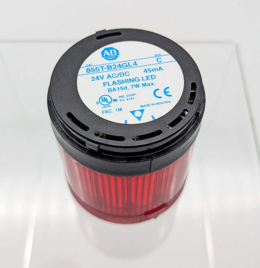 Allen Bradley 855T-B24GL4 Red Stack Light Module Flashing 24V w/ Bulb 1
