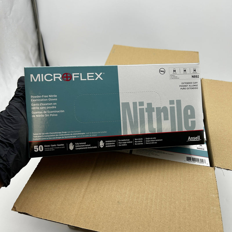 Microflex N892 Disposable Gloves Medium Extended Cuff PF Nitrile 500pcs/Case