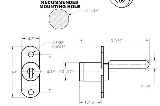 Compx Timberline D100CB Gang Lock Type 100 Cylinder Body Desk / Furniture Lock 2