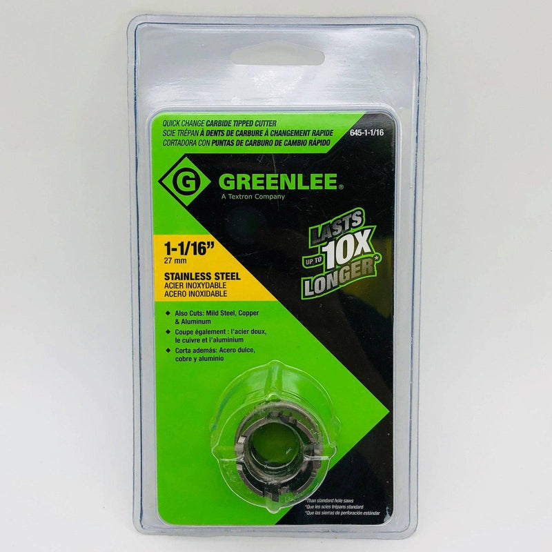 Greenlee 05957 Carbide Tipped Hole Cutter Quick Change 1-1/16" Stainless Steel 1