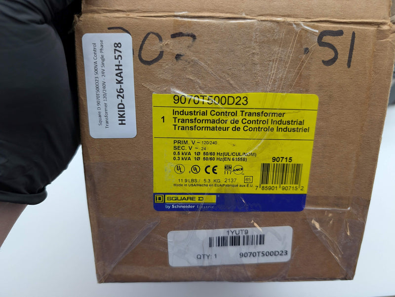 Square D 9070T500D23 500VA Control Transformer 120/240V - 24V Single Phase
