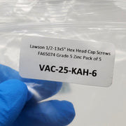 Lawson 1/2-13x5" Hex Head Cap Screws FA65074 Grade 5 Zinc Pack of 5 5