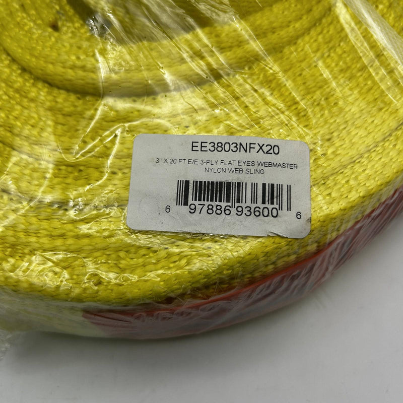 Lift-All EE3803NFX20 Web Sling 3"x20' E/E 3-Ply Flat Eyes Webmaster 1600 Nylon