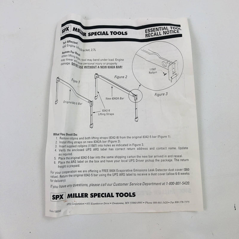 Miller 8342A Motor Engine Lifting Bracket 2.7L OEM New Old Stock NOS 12