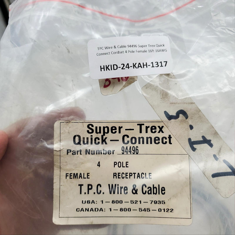 TPC Wire & Cable 94496 Super Trex Quick Connect Cordset 4 Pole Female 16ft 16AWG 4