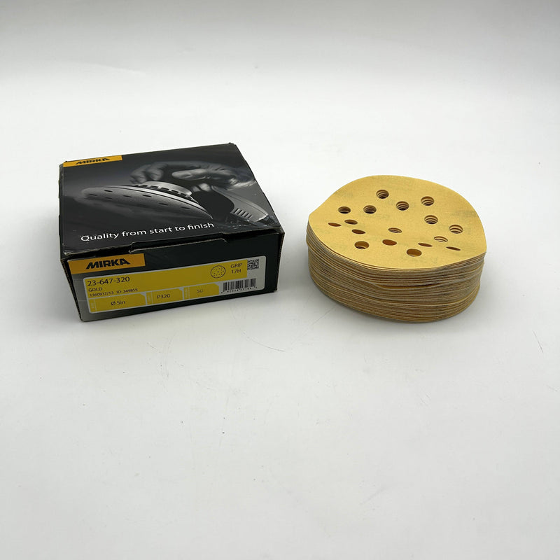 Mirka Gold 23-647-320 Sanding Disc 5" Grip Back Hook Loop 17 Hole 320 Grit 50/PK