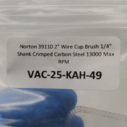 Norton 39110 2" Wire Cup Brush 1/4" Shank Crimped Carbon Steel 13000 Max RPM 4