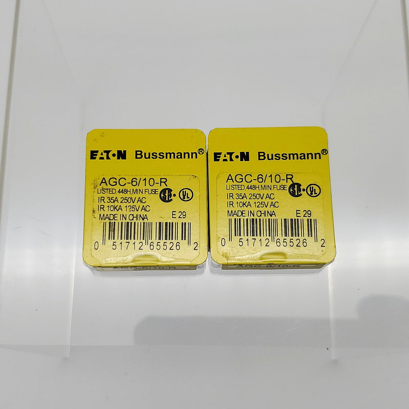 Bussmann AGC-6/10-R Fuses 0.6A 250V Fast Acting Glass Pack of 10 1