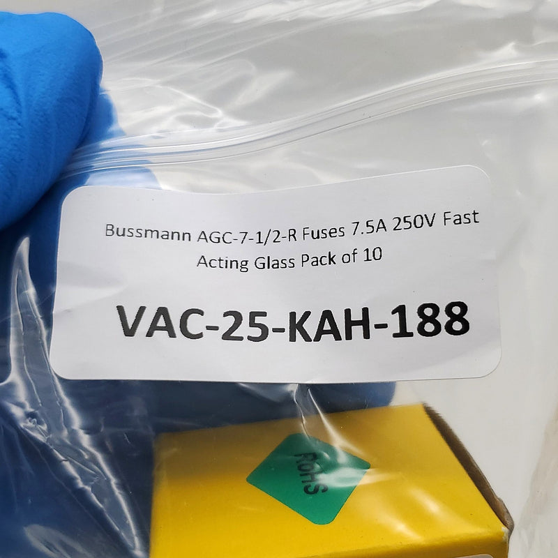 Bussmann AGC-7-1/2-R Fuses 7.5A 250V Fast Acting Glass Pack of 10 4
