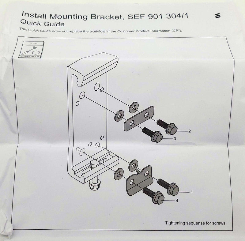 Ericsson SEF901304/1 RRU Rail Mounting Bracket with Hardware for Radio 2219 6
