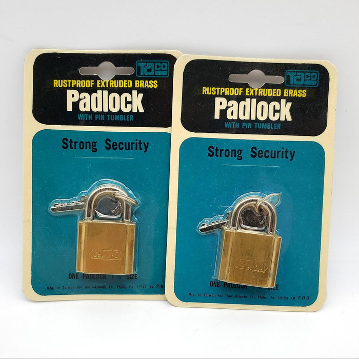 2x Trans Atlantic Co Padlocks 5/8"L x .20"D Shackle 1-1/8"W Body Extruded Brass 1