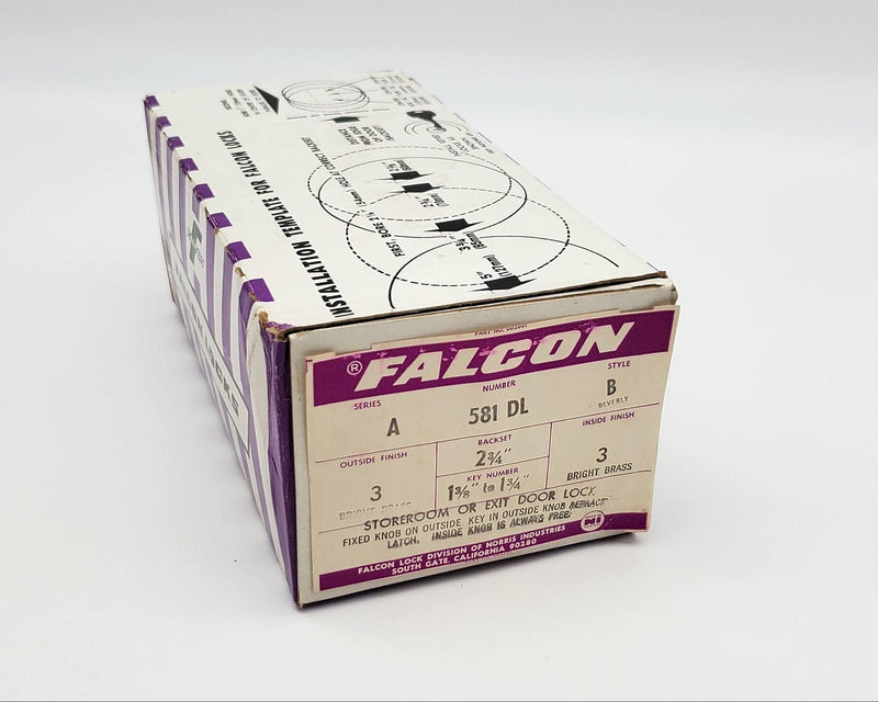 Falcon Door Knob Storeroom Lock Bright Brass 2-3/4" Backset 581 DL USA Made NOS 8