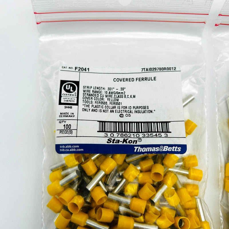 Thomas and Betts F2041 Covered Wire Ferrules Sta Kon 10 AWG/6mm2 Yellow 200pcs