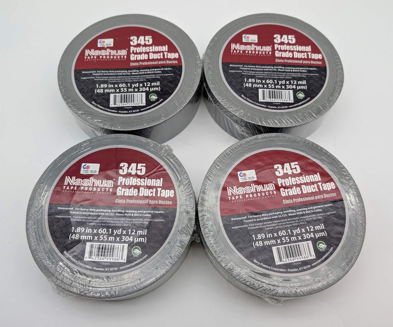 Nashua 345 Silver Duct Tape 1.89 IN x 60 YD 12 Mil Pro Grade Pack of 4 Rolls