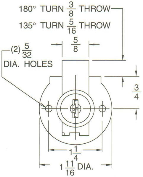 Illinois D3045 Cabinet Lock Deadbolt 7/8" D x 3/4" L Cylinder Brass Keyed Alike