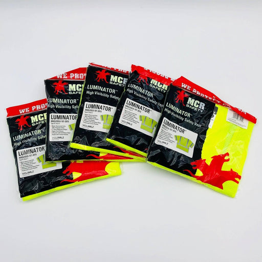 MCR VCL3MLZ Safety Vest Small Class 3 Hi-Viz Lime Zipper Mesh Luminator Lot of 5 1