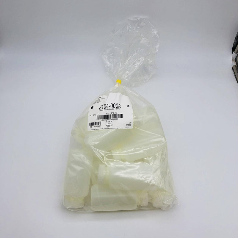 Thermo 2104-0008 Nalgene Bottles Wide-Mouth HDPE 250ml/8oz W Lid Closures 12pk 8