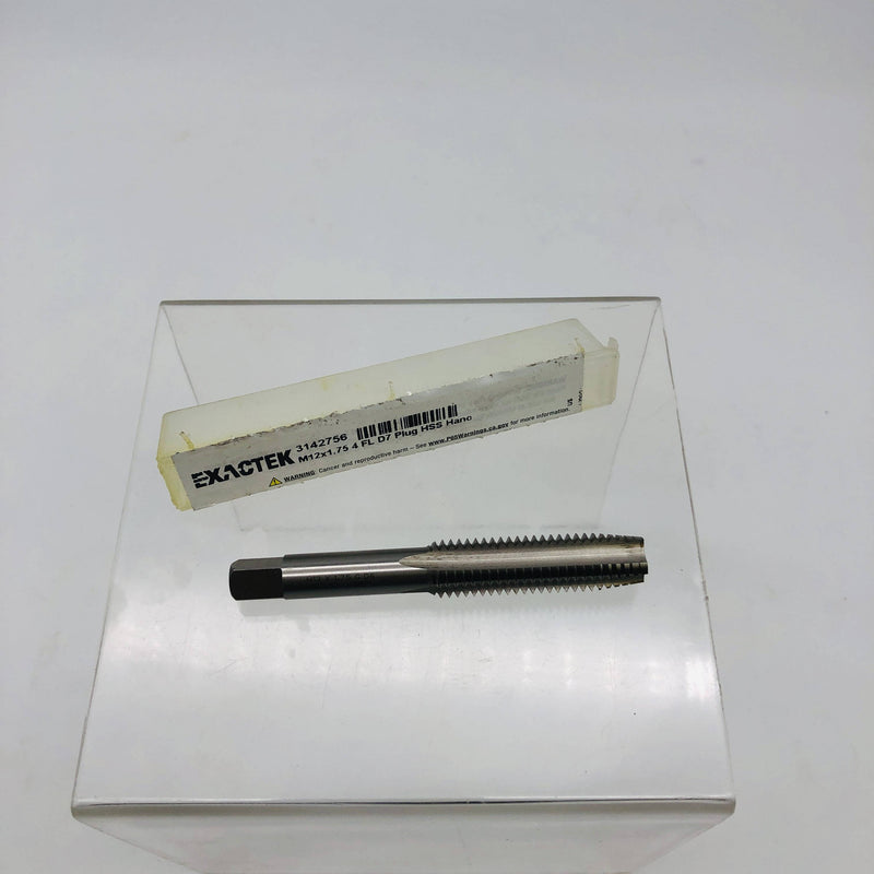 EXACTEK 3142756 Plug Hand Tap M12 x 1.75 4 Flute D7 High Speed Steel 11