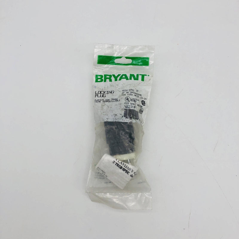 Bryant 4721NP Locking Blade Plug 15A 125 VAC 1-phase 2-pole 3-wire NEMA L5-15 6