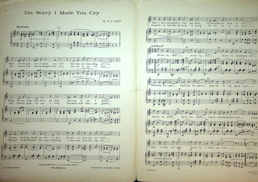 1917 I'm Sorry I Made You Cry Vintage Sheet Music NJ Clesi Jack King Triangle 2