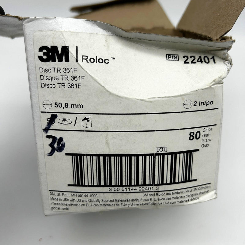 3M Roloc 22401 Sanding Disc 2in TR 361F 80 Grit Medium AO 25000 Max RPM 30pk