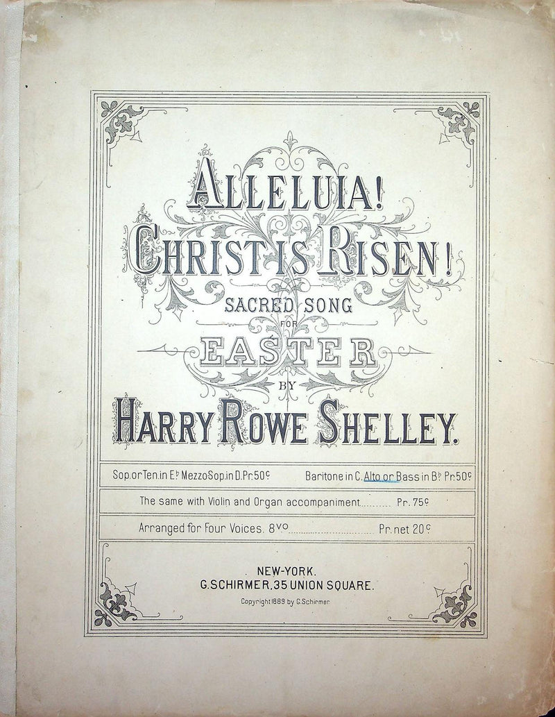 1889 Alleluia Christ Is Risen Sheet Music Large Easter Song Harry R Shelley 1