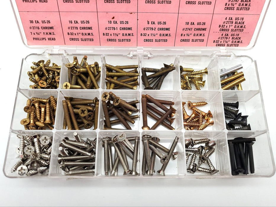 Falcon Screw Assortment Kit No 1400 #2716, #2779, #2747 Brass Bronze Chrome NOS 3
