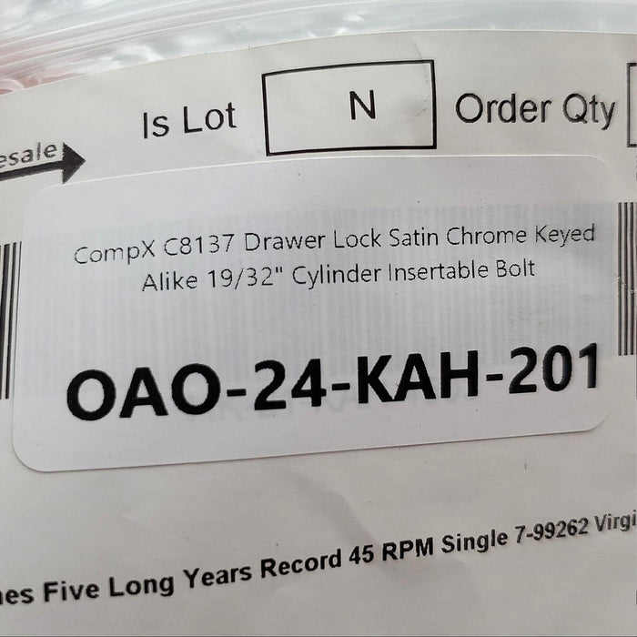 CompX C8137 Drawer Lock Satin Chrome Keyed Alike 19/32" Cylinder Insertable Bolt 8