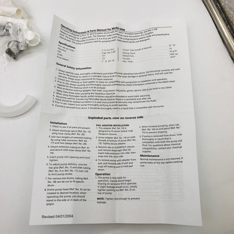 2x Plastic Drum Pump for 5 to 55 Gallon Drums Adjustable Hand Vestil Model 6008 3