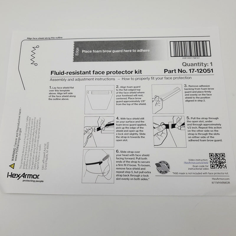 Hex Armor 17-12051 Face Shield Kits Fluid Resistant Adjustable Pack of 5 5