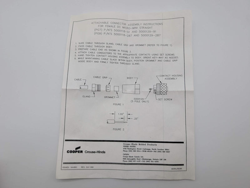 Cooper 5000118-91 PG7 Micro-Mini 4 Pin Female Connector 250V 4A 4