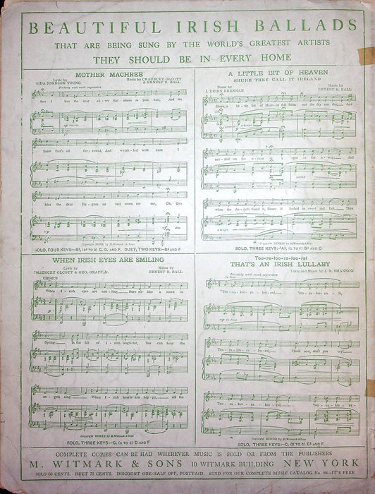 1913 Sweet Inniscarra Chauncey Olcott Vintage Antique Sheet Music M Witmark 4