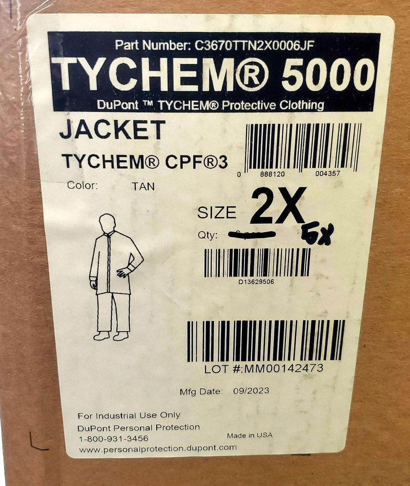 DuPont Tychem 5000 CPF3 Jacket 2XL Tan CPE Jam Fit Cuff Hook & Loop Closure 1PK 10