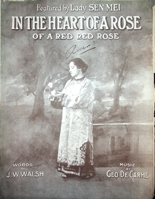 1912 In The Heart Of A Rose Sheet Music Large Lady Sen Mei JW Walsh Geo Carme 1