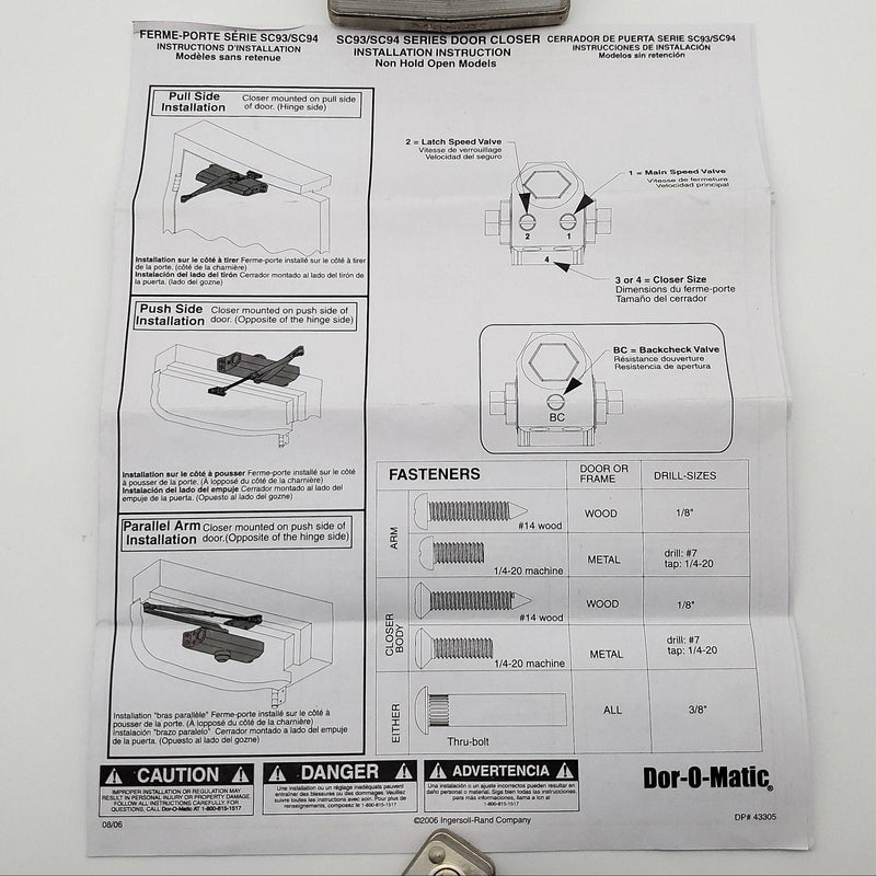 Door O Matic Door Closer SC94 RW / PA Aluminum TBWMS Size 1-4 No Cover NOS 10